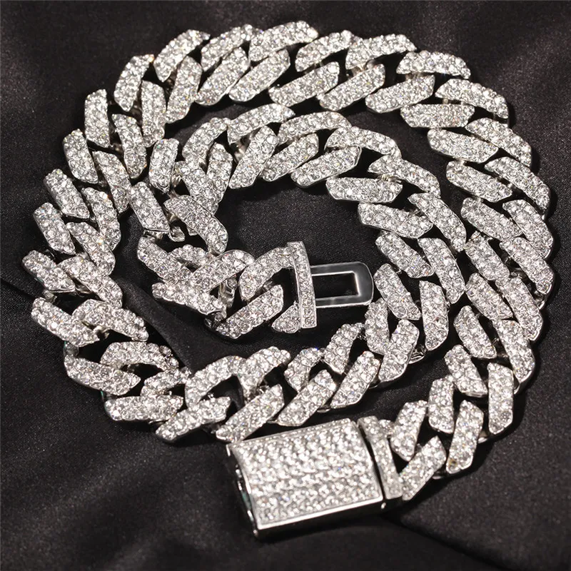 18 mm kubański link łańcuch męski Designer Designer Jewelry Złota łańcuch dla Man Party Hip Hop Diamond lodowane łańcuchy aaa austriackie rhinest2979