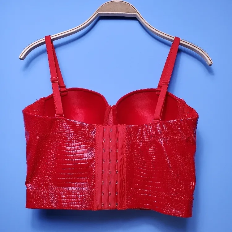 patrón de cuero de la pu camisetas sin mangas piedras preciosas Bralet Corselets Fiesta de la boda de las mujeres Sujetador Bustier Tops recortados F1274 220318