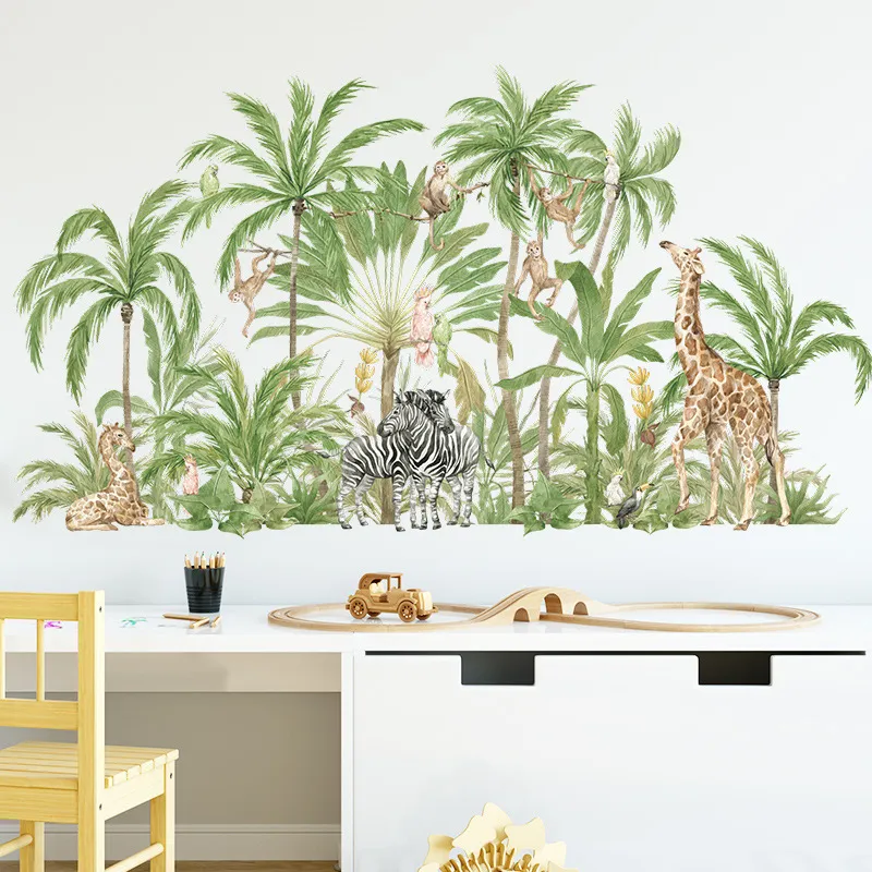 Large Jungle Animals Wall Stickers for Kids Rooms Boys Room Bedroom Decoration Forest Wallpaper Posters Vinyl Nordic Home Decor 220510