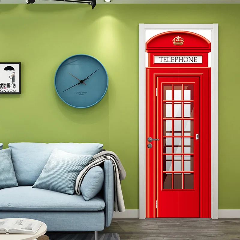 British Style London Red Phone Booth Door Sticker PVC autoadesivo impermeabile Home Wall Decor Poster Decalcomanie Decorazione della stanza 220716