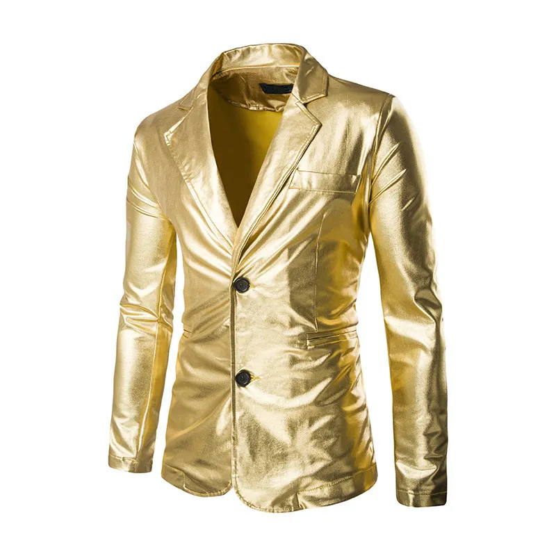 Fashion Reflective Fabric Two Piece Suit Male Autumn Plus Size Shiny Silver Casual Suit Set Men Slim Fit Suit Blazer Set 220817