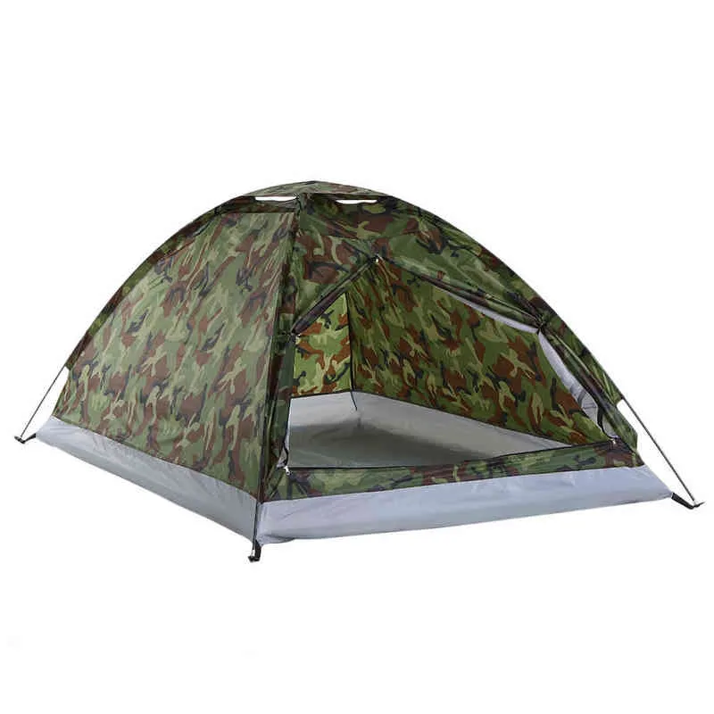 Utomhus 1/2 personer Camping tält 200 * 130 * 110cm PU1000mm Polyester Enstaka lager Tält Bärbar Camouflage Vandring Utomhus Tält H220419