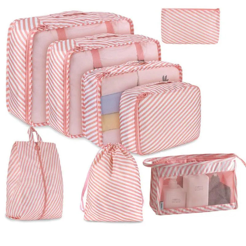 Bolsas de almacenamiento 8 unids / set Bolsa organizadora de viaje para ropa Cosméticos Zapato Tidy Bolsa Maleta Embalaje Cubo Organizador de equipaje portátil S258i