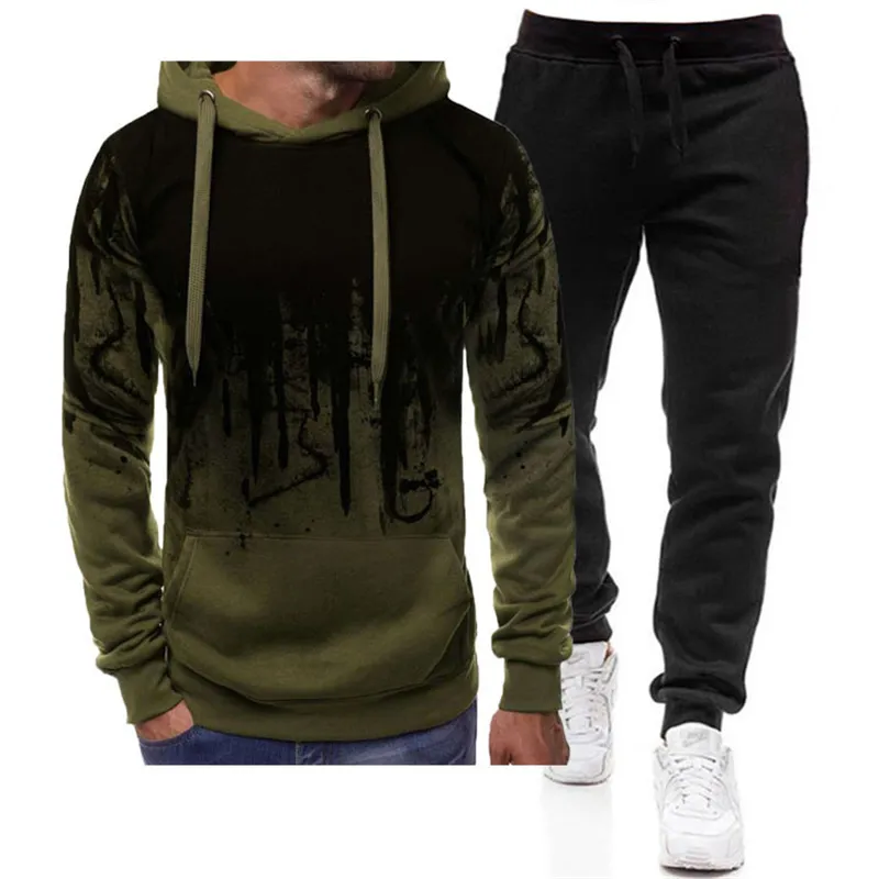 Mens Tracksuits Men Tracksuit Sets Fleece Two Piece Hooded Pullover Sweatpants 220823