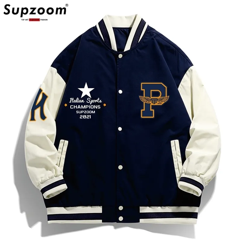 Supzoom Arrival Letter Rib Sleeve Top Fashion Single Breasted Casual Bomber Baseball Jacket Loose Cardigan Coats 220816