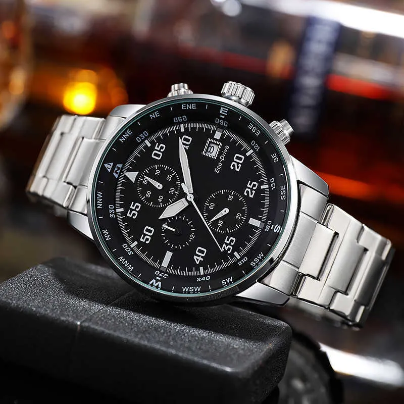 Eco-Drive Chronograph Male Fudy Business Stainless Steel Sedelet Salendar Quartz Watch272V