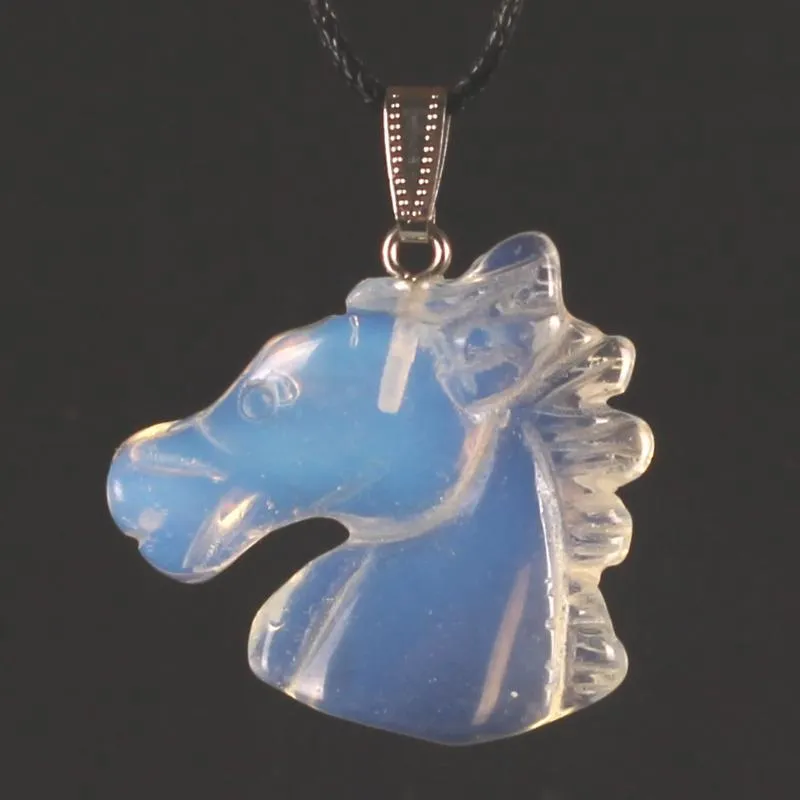 Pendant Necklaces Horse Head Carving Natural Stone Quartz Crystal Necklace For Jewelry Making Chakra Energy PendulumPenda262B