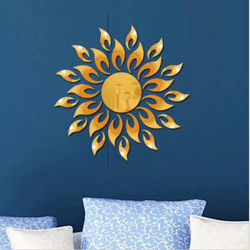 Espelho Sun Flower Art Removável adesivo de parede acrílico decalque doméstico Decoração da sala de família 220727