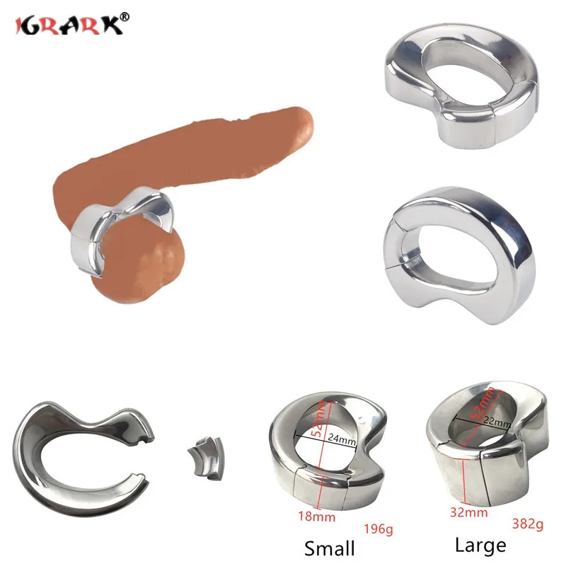 Stainless Steel Penis Lock Cock Ring Male Metal Ball Stretcher Scrotum Delay Ejaculation BDSM sexy Toys for Men Adults Couples 18