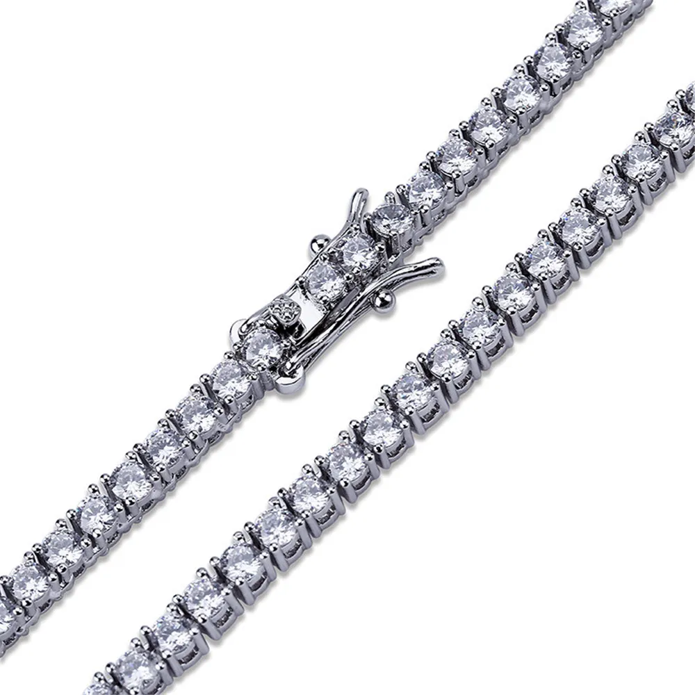 Bracelet chaîne de Tennis en laiton AAA CZ, rangée de 4mm, zircone cubique, couleur or argent, pour hommes et femmes, bijoux Hip Hop glacés