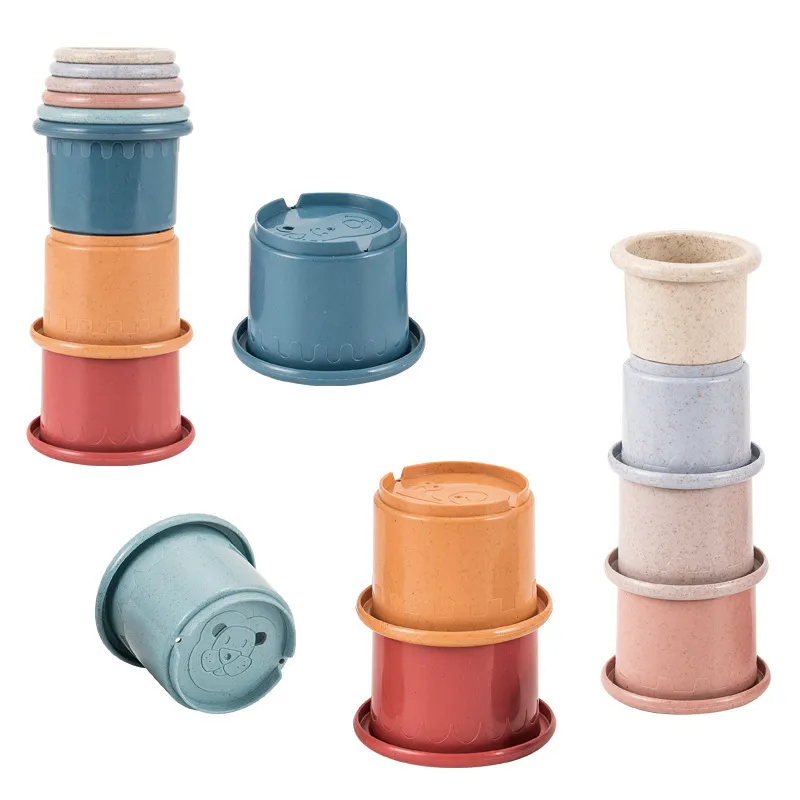 Jouets de bain pour bébé, tasse empilable colorée, éducatif précoce, en forme de bateau, tour pliante arc-en-ciel, cadeau 220531