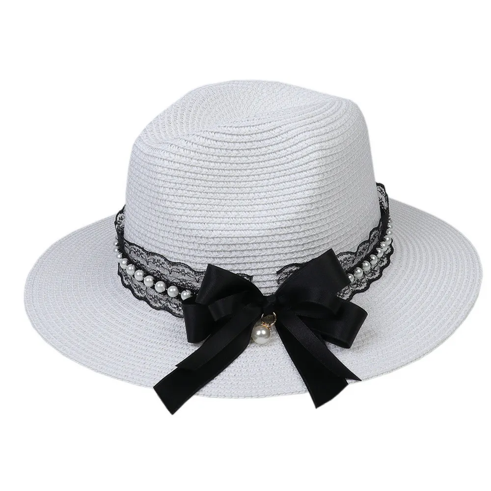Dames zon hoeden zwarte kanten boog zomer strandhoed voor vrouwen opvouwbare reisstro -hoed