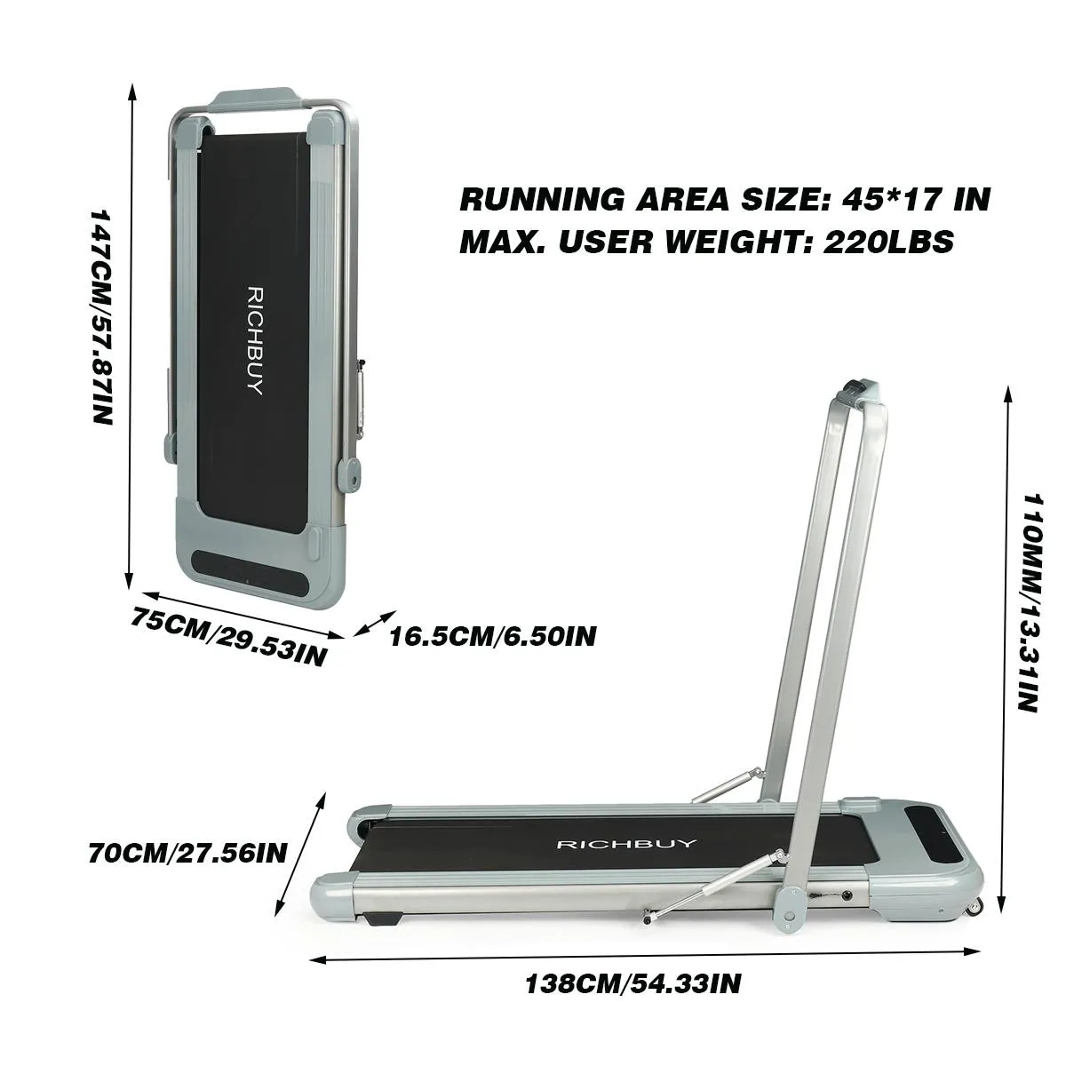 Elektrisk löpband 2 i 1 6km / h Folding Running Machine Hem Office Walking Pad Fitness Equipment