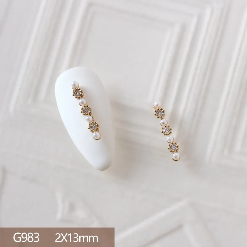 g982 tira de luxo 3d liga nail art zircon metal pérola manicure unhas suprimentos acessórios diy unhas decorações encantos