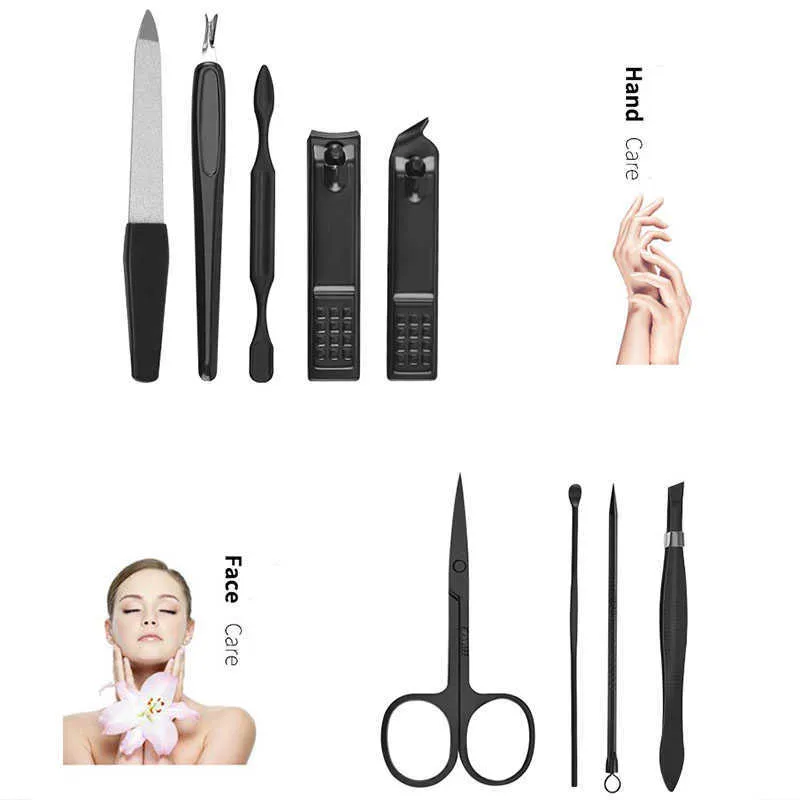 9 pezzitagliaunghie manicure pedicure set portatile da viaggio in acciaio inox kit di strumenti taglierina unghie vestito unghie Gereedschapsset Voor Nagelknipper