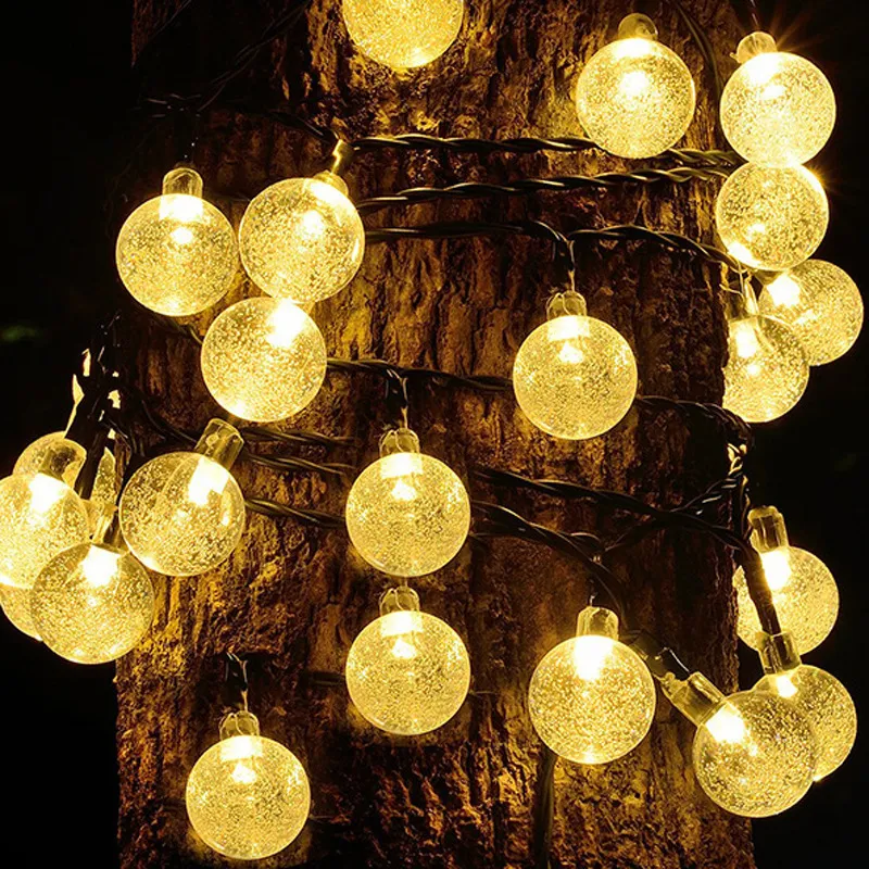 10/20/50 LED'ler Crystal Ball 5m/10m Güneş Lambası Güç LED String Peri Işıklar Çelenkler Bahçe Açık Gemi 220429