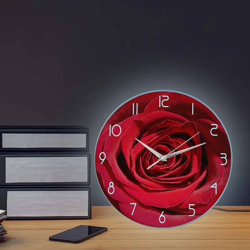 Red Rose Flower Print Nom personnalisé Modern Floral Bedroom Decor Gift pour son horloge d'art mural botanique 220615