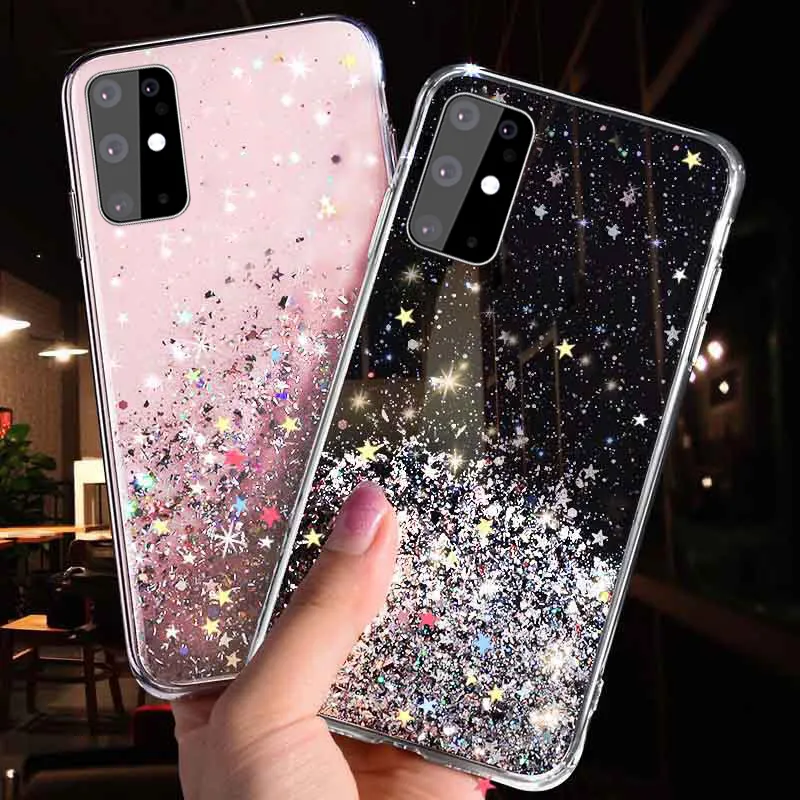 Glitter telefoonhoesjes voor Samsung Galaxy A51 A71 A52 A72 A32 S22 S21 S20 S20 Fe S10 Opmerking 10 Plus 20 Ultra Siliconen Clear Cover