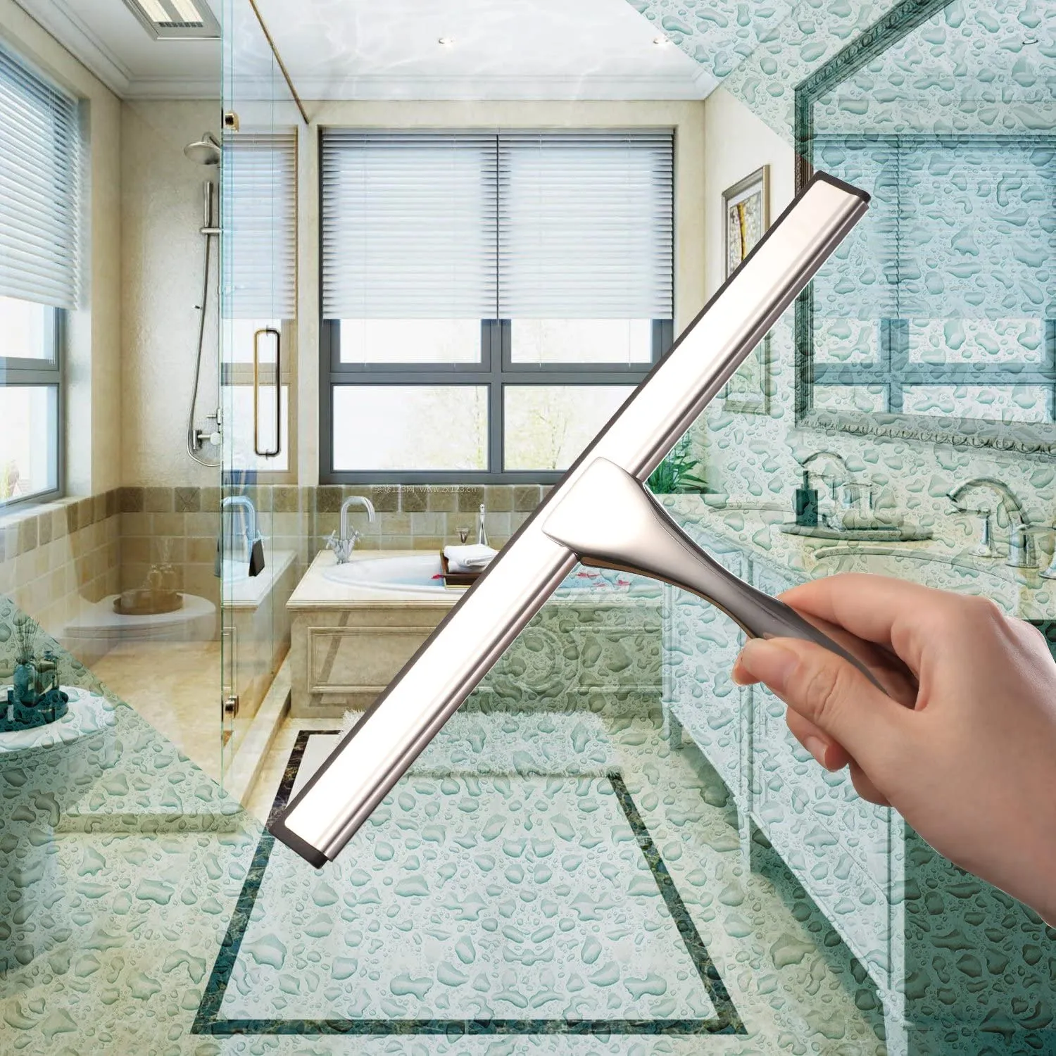 Allanhu all -purpose dusch Squeegee för duschdörrar badrumsfönster och bilglas - rostfritt stål 10 tum