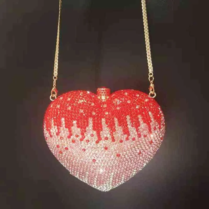 Meni Mini -Heart Shape Crystal Night Boly Stones Sacos de embreagem Hard Case Metal Wedding Rankes Bolsas de Bolsas de Bolsas de Diamante 220526