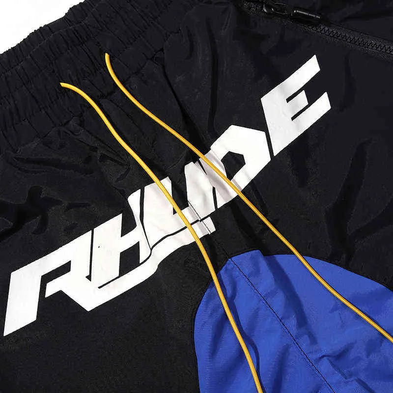 Black Rhude Colorblock Reflective Panel Print Shorts Street Mens and Womens Casual Drawstring