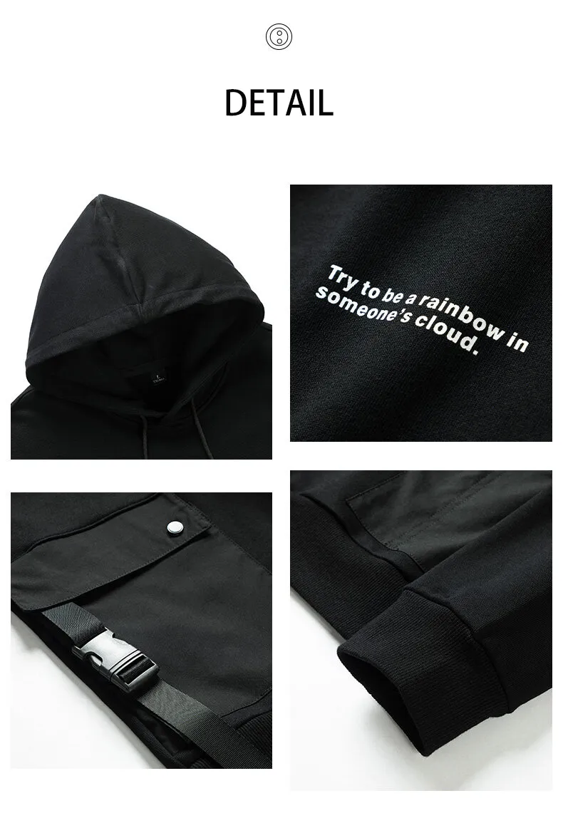 Black Mens Hoodies Street Hip Hop Fashion Sweatshirts Men Casual Hooded Long Sleeve pullover lading Pocket Streetwear 220815