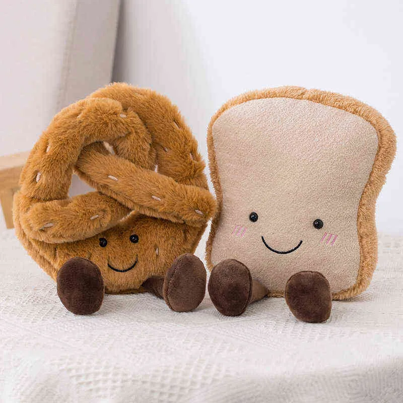 Cute Bread Doll Cuddle Bear Pretzel Sop Croissant Food Snack Pillow Stuffed Peluche Prop Decoration Children Present J220704