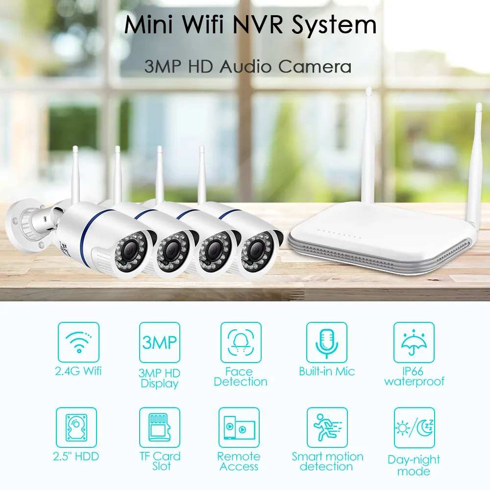 H.265 3MP HD Audio Wi-Fi IP-камера 8CH Mini NVR CCTV Security Kit Инфракрасная система ночного видения Видеонаблюдение системы камеры