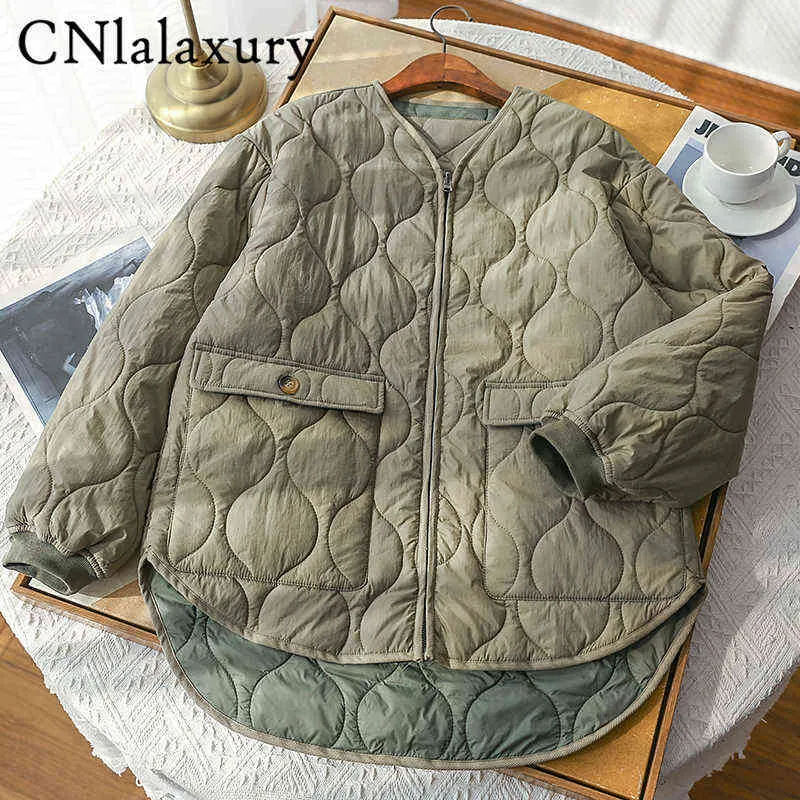 CNlalaxury 2022 nuevas mujeres Otoño Invierno Za Parkas abrigo cuello redondo manga larga de doble cara Casual Chaqueta de algodón prendas de vestir femeninas L220730