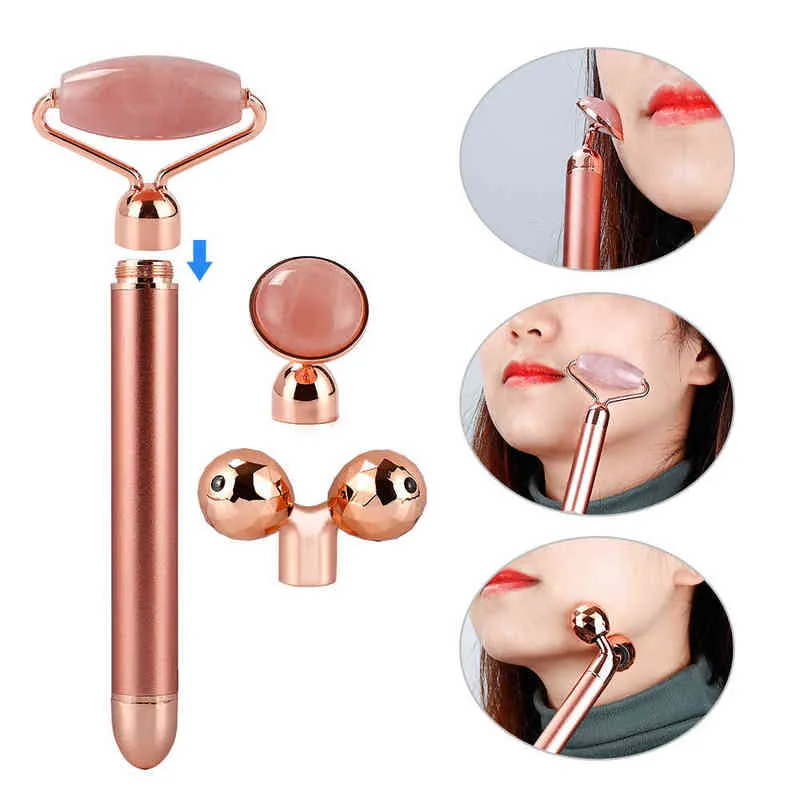 3 in 1 Electric Face Eye Jade Masage Roller Vibration Facial Slimming Lifting Massager Anti Aging Wrinkle Removal Massage Tool 220514
