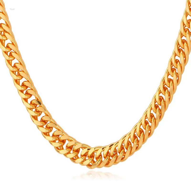 Chaînes en or entier collier hommes 18K timbre 18K véritable plaqué or 6MM 55CM 22 colliers classique gourmette chaîne cubaine Hip Hop Jew239M