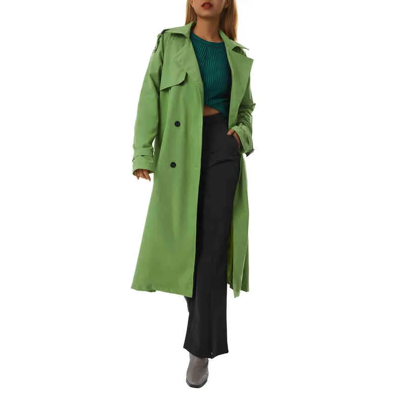 Faux dubbele borsten met dames Lange Trench Coat Classic Rapel Lange mouwen Winddicht overjas met riem 4 kleuren L220725