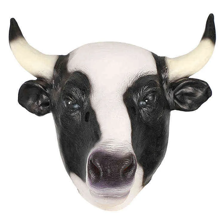 Halloween fofo novo vara de vaca branca máscara de vaca engraçada Masksx Cartoon Party Dress Up Costume Zoo Jungle Masks Cosplay Decoration L220711