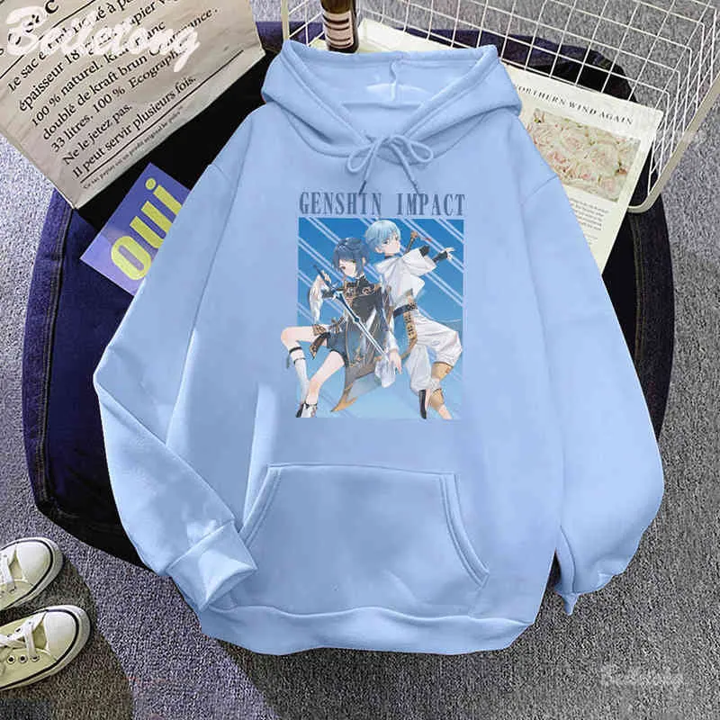 Genshin Impact Hoodie Anime Xingqiu und Chongyun Streetwear Frauen Open Adventure World Gedruckt Dropshipping Sweatshirt Pullover Y220713