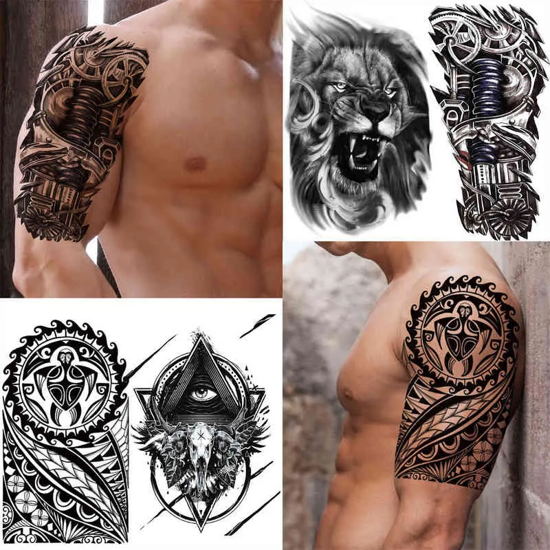 NXY Temporary Tattoo 50 Sheets Black s for Men Women Realistic Fake Lion Animal Skull Totem Body Art Arm Thigh Kids Tatoos 0330