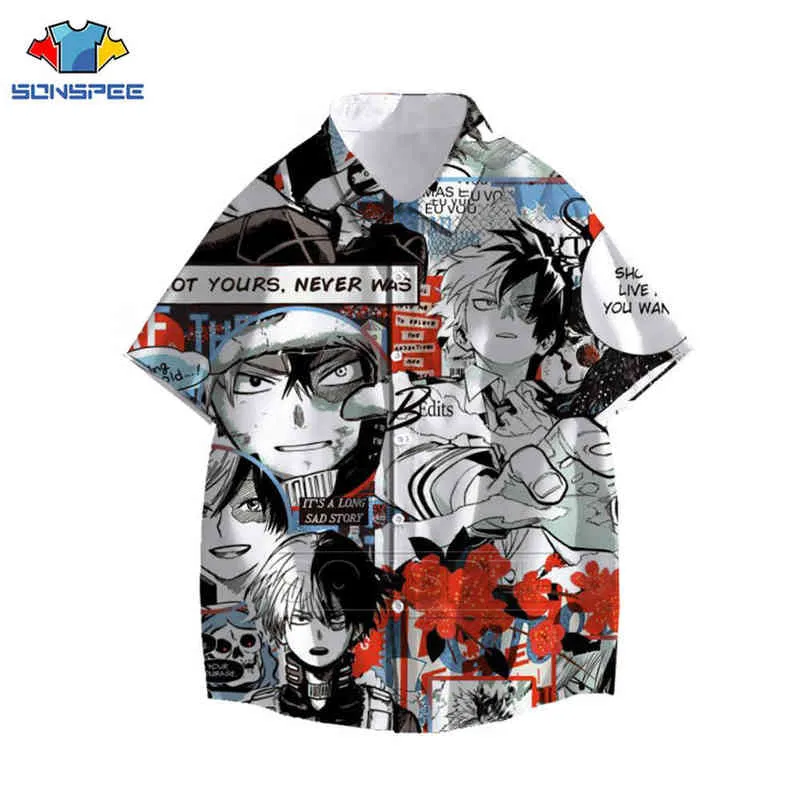 Anime japonês quente minha camisa da academia herói homens kawaii shoto Todoroki Graphic Shirt tops dabi desenho animado harajuku camisas havaianas G220511