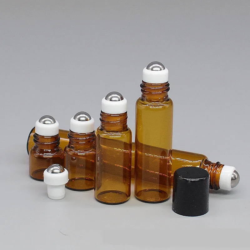 1ml 2ml 3ml 5ml Amber Esansiyel Yağlar İçin Şişelerde Amber Rulo Roll-On Dolunabilen Parfüm Şişe Cam Silindir Flakonları 220726