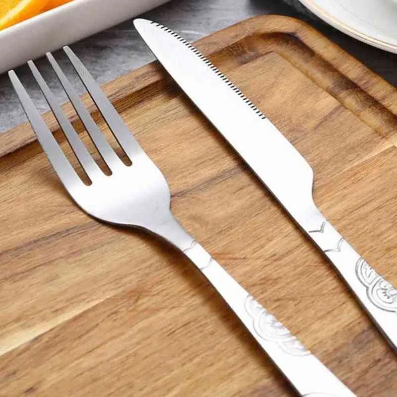 Steel Knifes Fork Spoon Set Family Travel Camping Cutlery Eyeful Four-piece Dinnerware Set with Case Portable Tableware Y220530