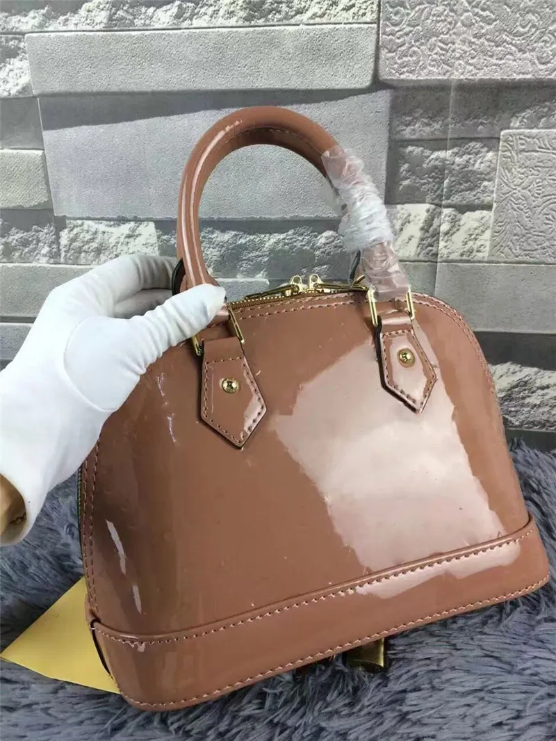 Designer Luxury Alma Handbag Vernis BB M91606 Rose Ballerine Pink Leather Shoulder Bag Size:25*19*11CM