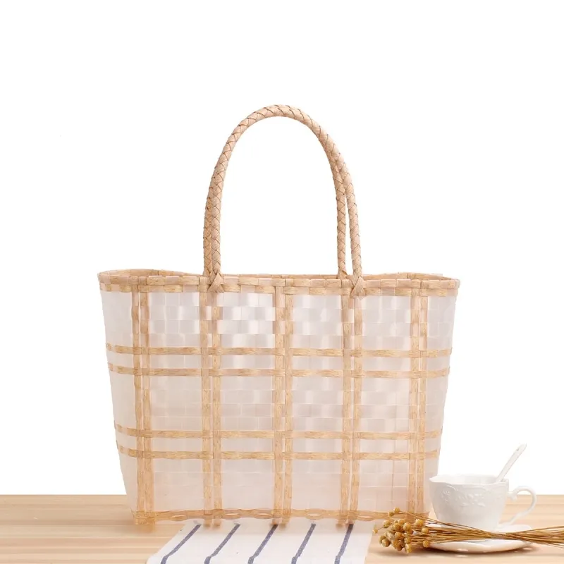 Handmade Transparent Women's Handbag Plastic Woven Summer Beach Bag Female Tote s Bohemia Large Small Ladies Shopper W2204272758