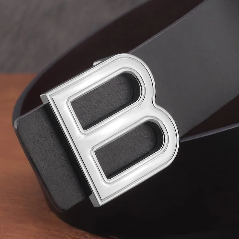 Bälten högkvalitativ bokstav Slide Buckle B Men Brand äkta läderdesigner Balck Midjeband Male Case Ceinture Homme CoffeeBelts256K