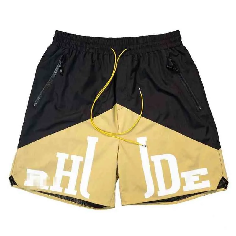 Fashion brand designer shorts American Rhude Summer High Street Letter Printing Drawstring Hip Hop Leisure Beach 5-point Shorts Trendy Men 001