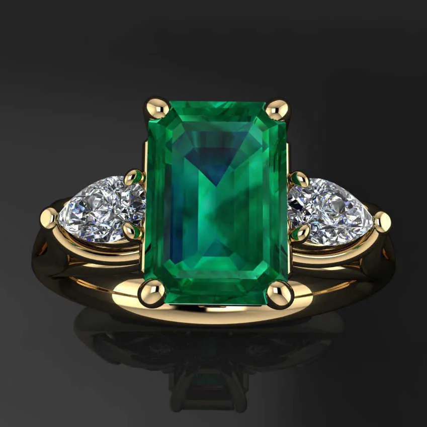 14K Altın Takı Yeşil Zümrüt Yüzüğü Kadınlar İçin Bague Diamant Bizuteria Anillos De Pure Emerald Gemstone 14K Kadınlar İçin Altın Yüzük Y6905752