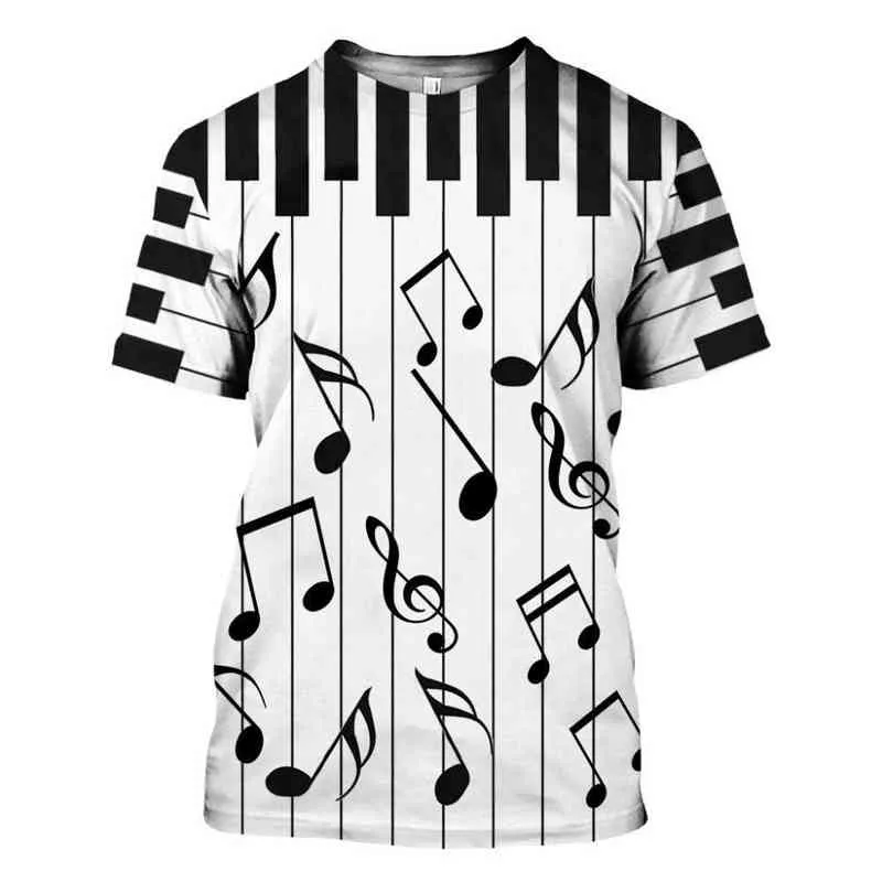 인쇄 피아노 음악 3D T 셔츠 Tshirt 티 여름 재미있는 하라주쿠 짧은 슬리브 악기 악기 스트리트웨어 L220704