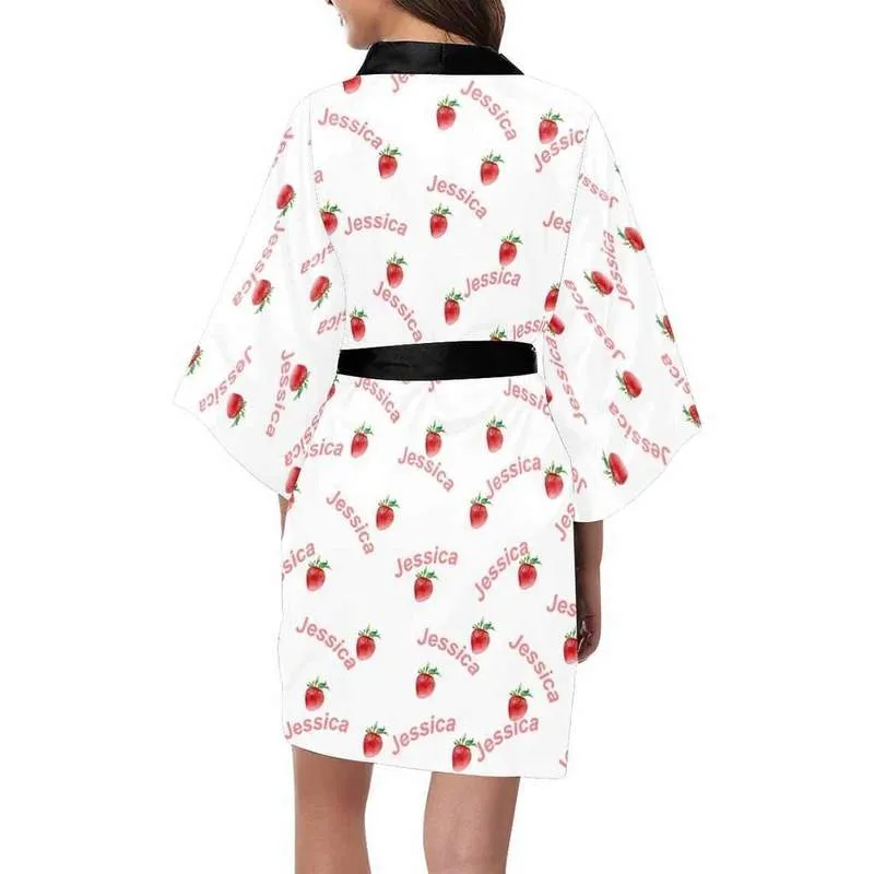 Visage personnalisé fraise rose imprimé robe kimono courte pour femme cadeaux personnalisés femme intérieur automne doux pyjama ensemble vêtements de nuit 220621