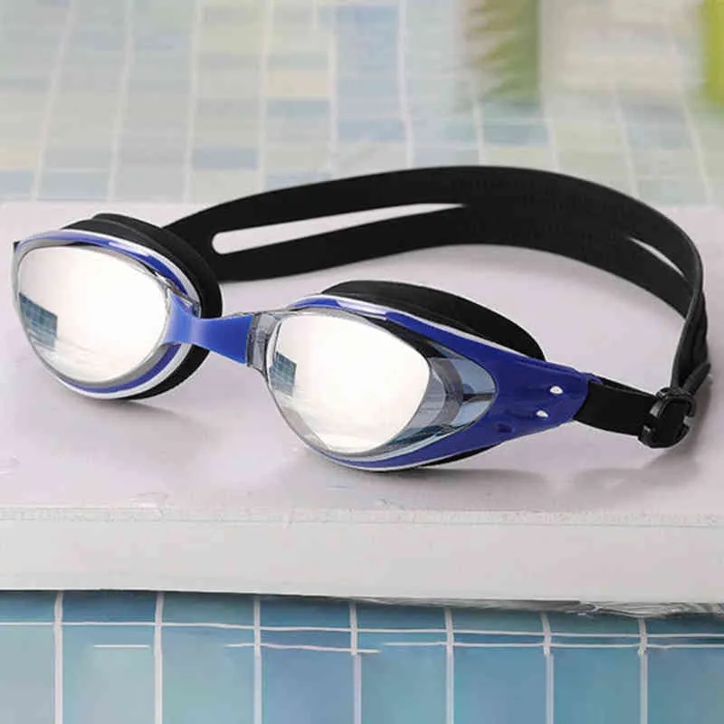 Взрослые плавательные очки гальваническое покрытие антитумано-тумановая линза эластичный оголовье регулируемая носовая подушка для плавания G220422