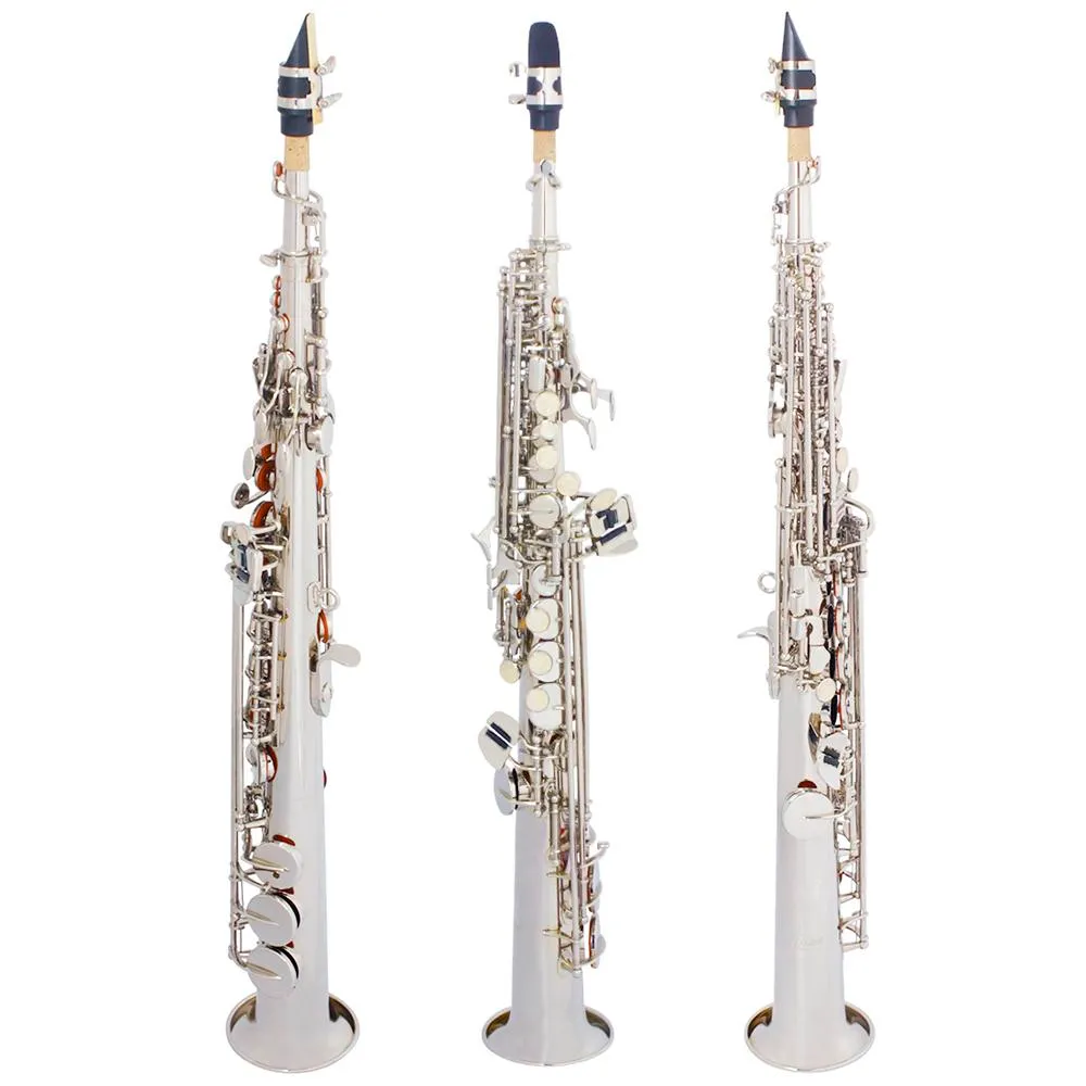 Boutique nieuwste BB Silver Soprano Saxofoon Straight Brass Saxophone Professional Woodwind Music Instrument met accessoires