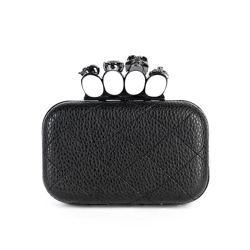 Evening Bags Lichee Pattern PU Women Clutches Bag Purses Knuckle Rings Ladies Leather Party Bride Day Clutch Chain Shoulder BagEve317e