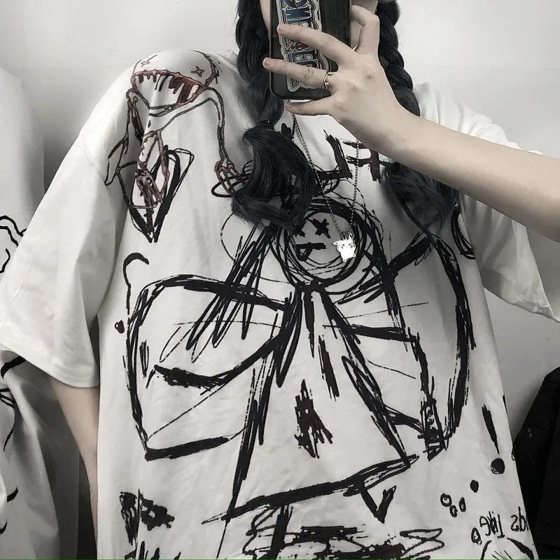 Gothic Vintage Preppy T Shirt Kobiety Odzież T-Shirt Odzież Streetwear Harajuku High Street Tops Lato Tshirt 220408