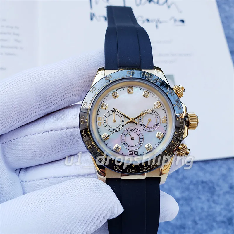Мужские механические часы из нержавеющей стали с корпусом 40 мм, часы с бриллиантами, резиновый ремешок, модные повседневные наручные часы247B